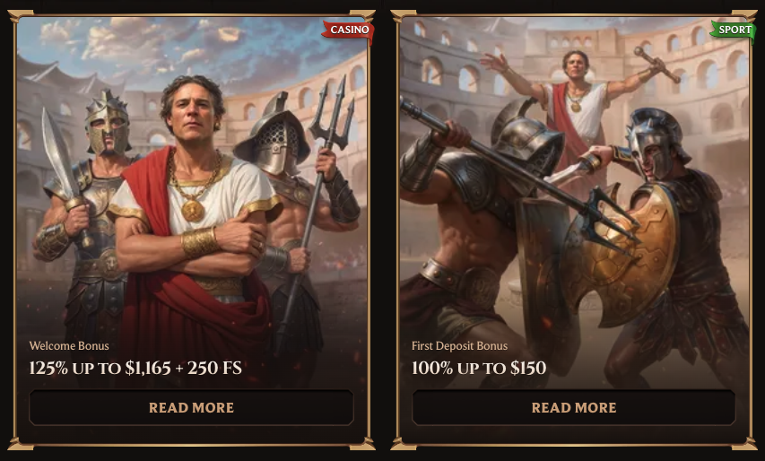 Lanista Casino welcome bonus and first deposit sport bonus promo cards